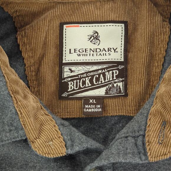 Legendary Whitetails Shirt Mens XL Buck Camp Gray Flannel Button Up Outdoors - Picture 3 of 9